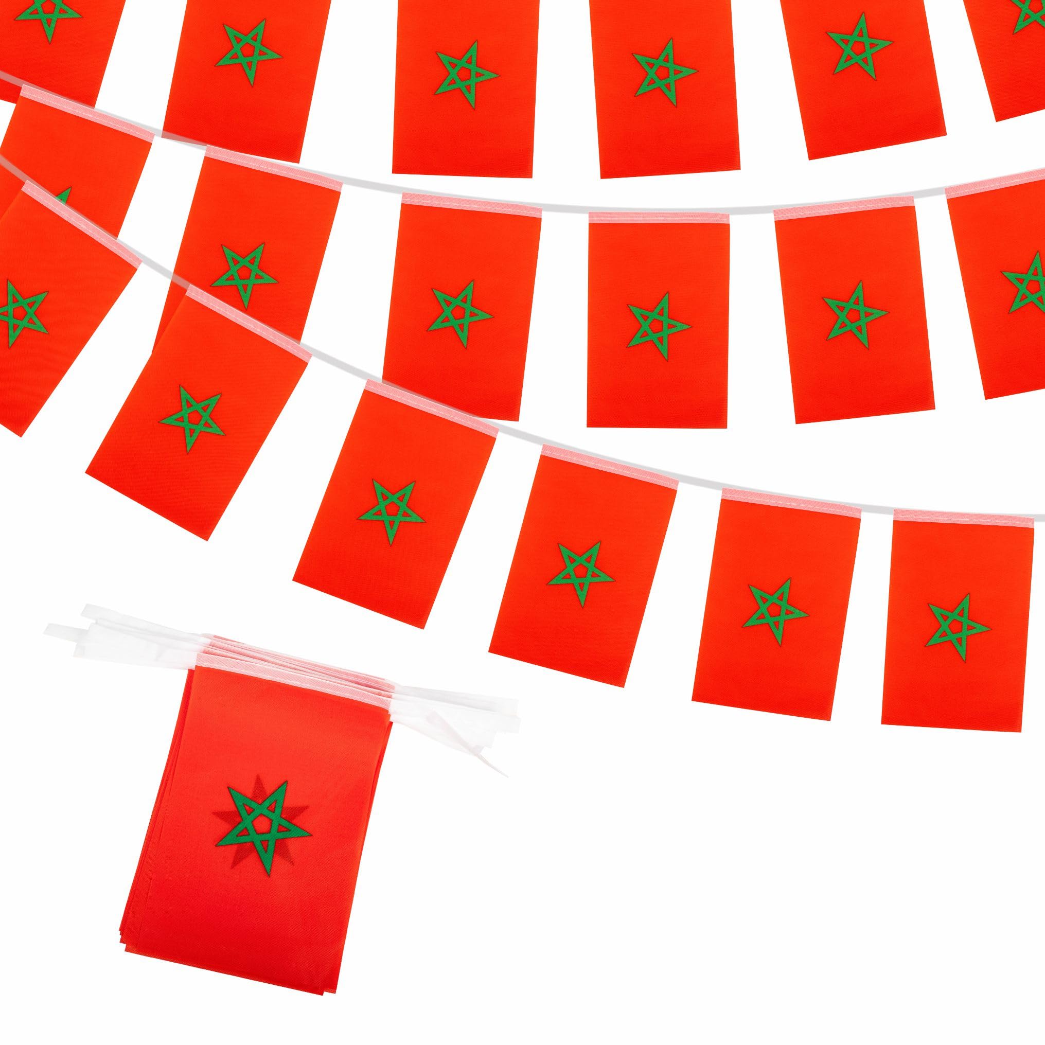10m Morocco Flag Polyester Bunting Banner with 30pcs Flags for 2026 World Cup Party Decorations, 14 x 21 cm Rectangle Morocco String Flags for football fans Game Day National Day Pub Party Decor — image 1