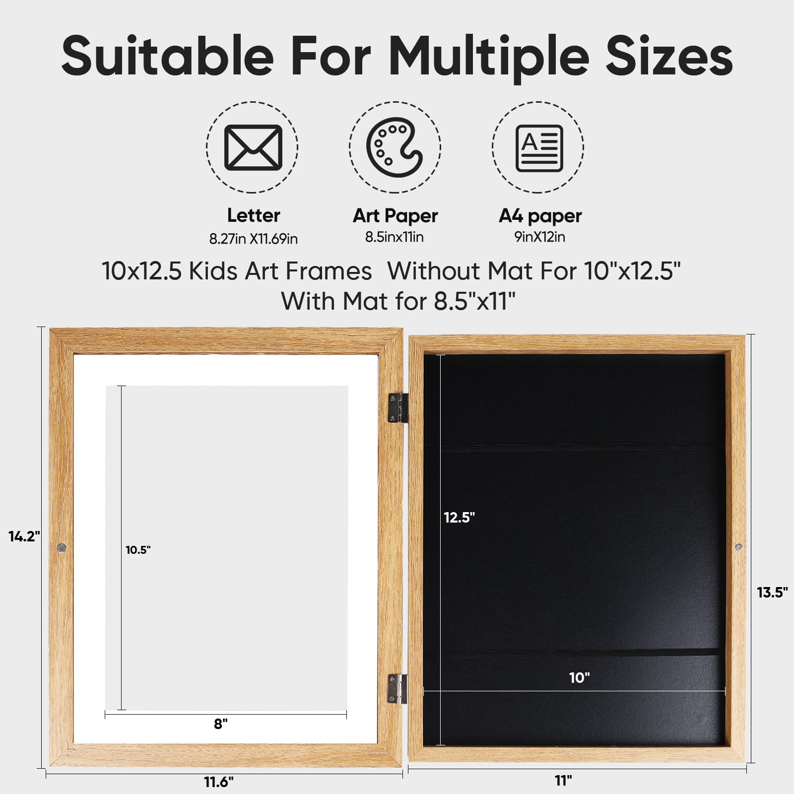 sixzerone [3-Pack] Kids Artwork Frames Changeable - Front Opening Holds 150,Children Art Projects Kids Art Frames,10x12.5 Child Picture Frame for Display,With Storage(Wood)
