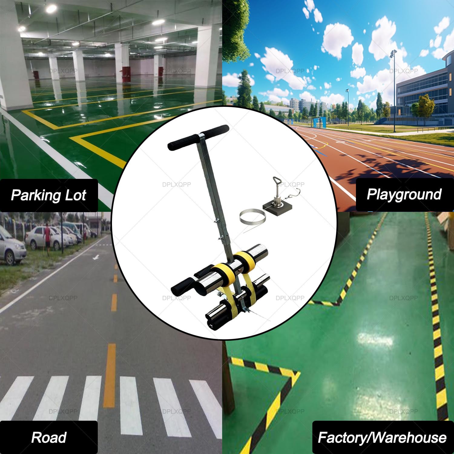 Stahl-Klebeband-Applikator, verstellbares Linienmarkierungswerkzeug für Parkplätze, Plätze, Straßen, 14 cm maximale Bandbreite, Kreis-Zeichnungs-Set