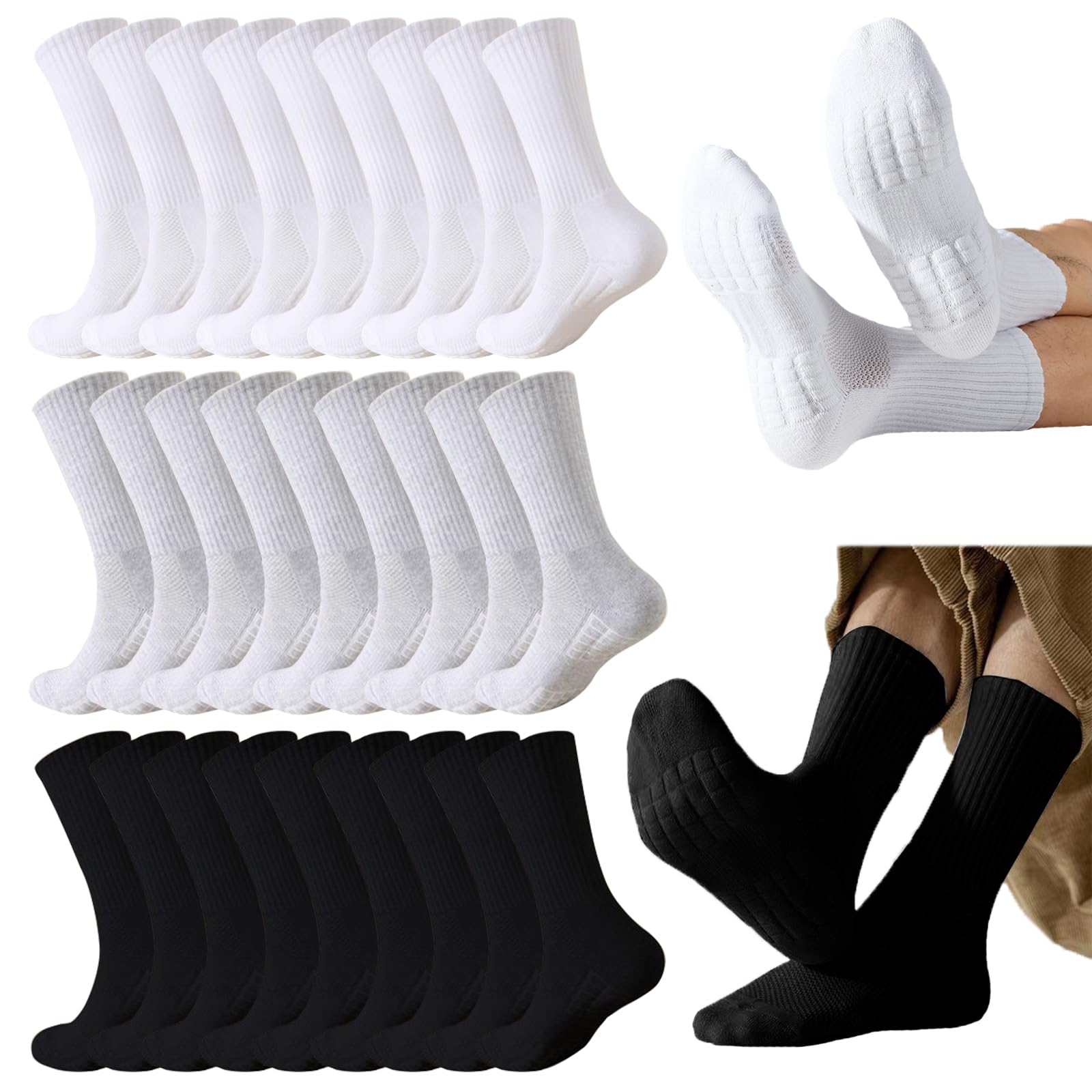 20 Pairs Crew Athletic Socks for Men