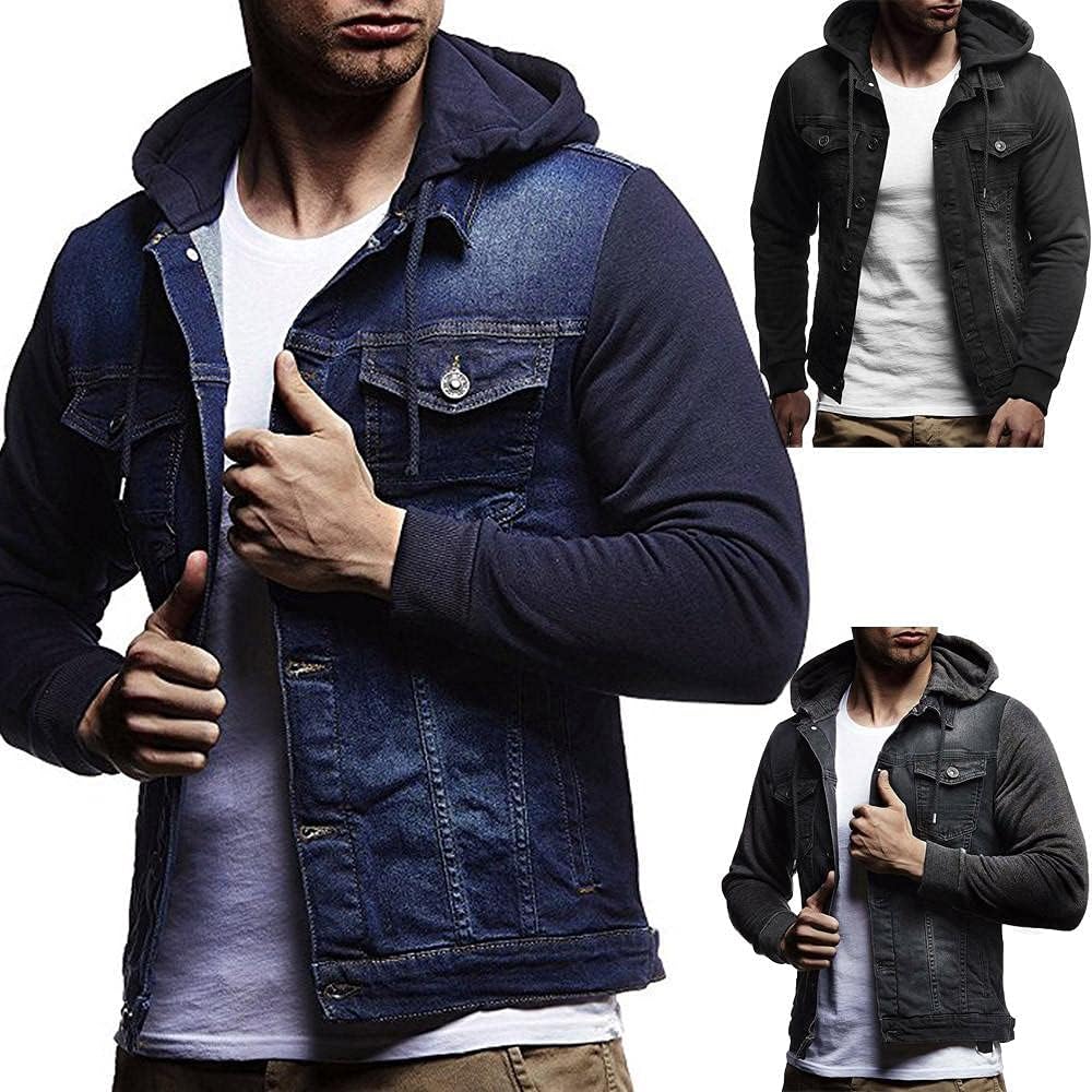 Denim Hoodies Jacket for Men Classic Ripped Slim Fit Denim