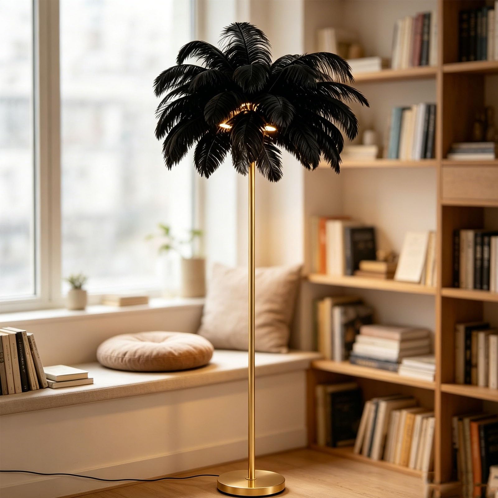 kumamart Modern Tall Floor Lamp, Freestanding Ostrich Feather Light