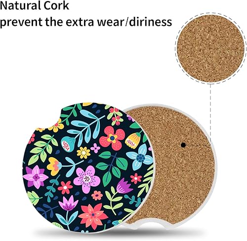 Miniatura 7 de Portavasos de cerámica con diseño de flores bonitas, paquete de 2, mantiene los portavasos limpios y secos, portavasos para automóvil con muesca