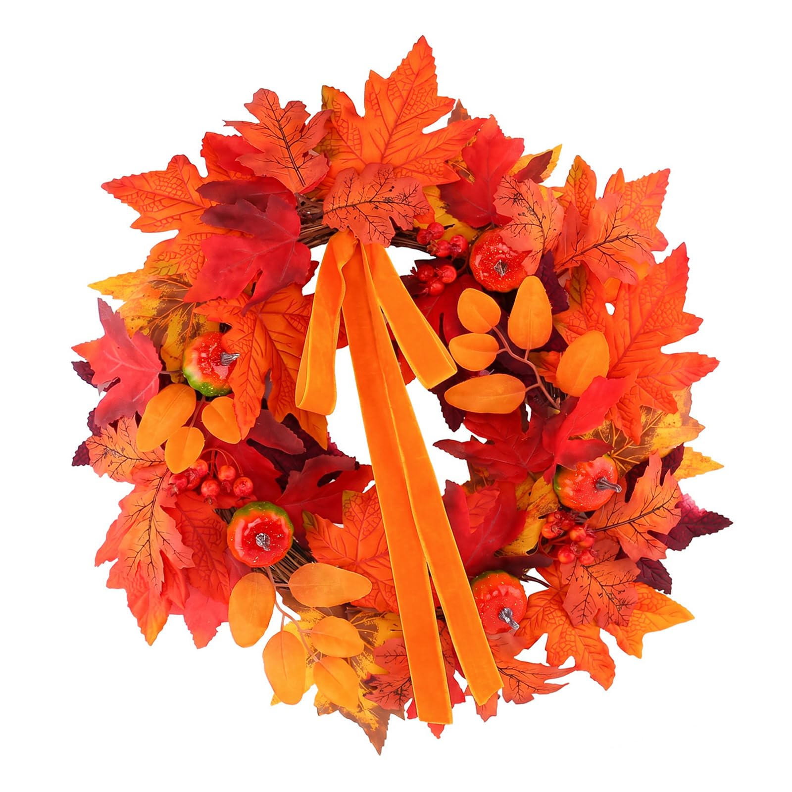 Elnwnnkc Thanksgiving Door Wreath Artificial Pumpkins and Fall Foliage Seasonal Door Hanging Pendant for Indoor Outdoor Use Thanksgiving Wreath