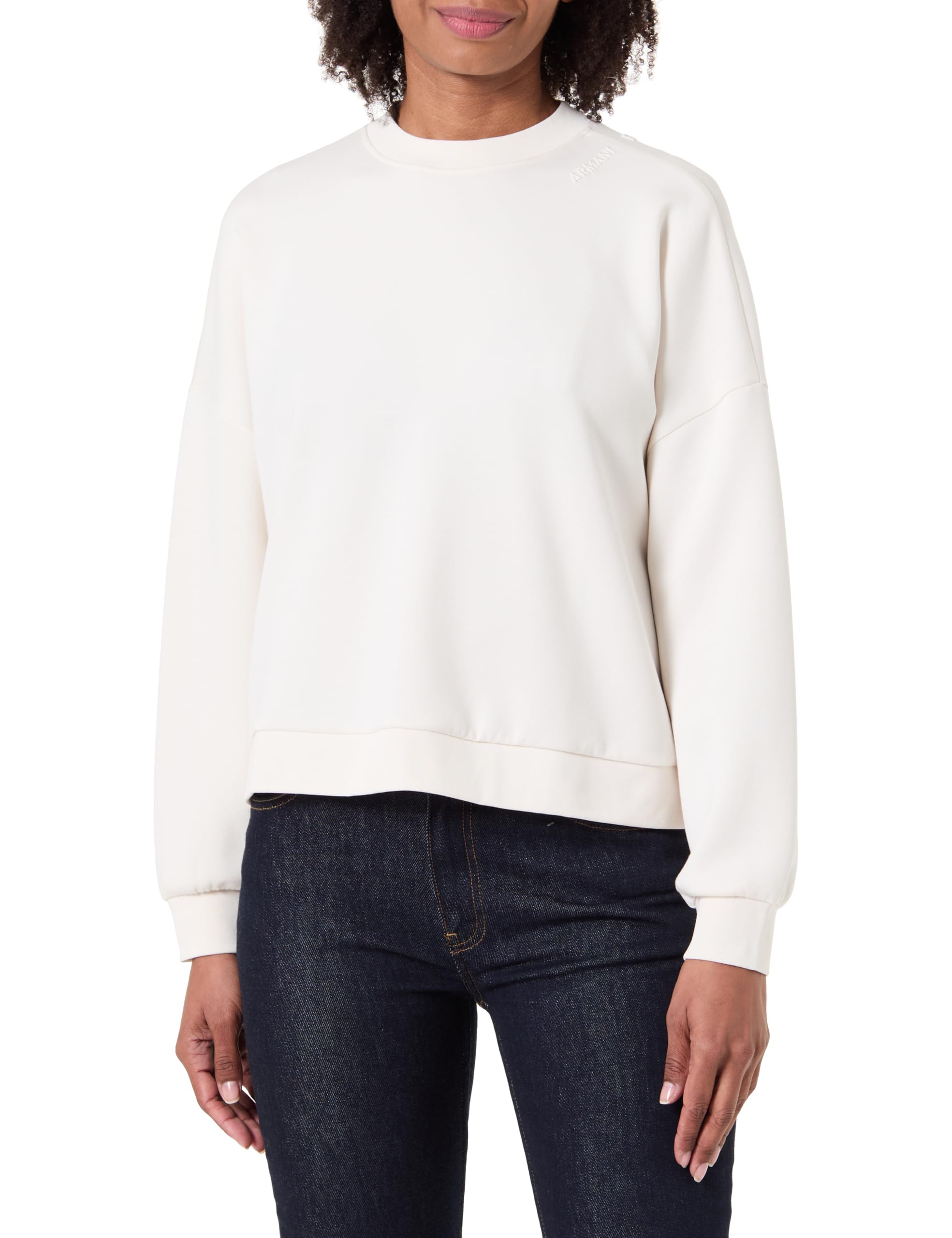 Armani Exchange Women's Cuffed Sleeve Logo Lettering Relaxed Fit, Sweatshirt, White, M, ISO, M