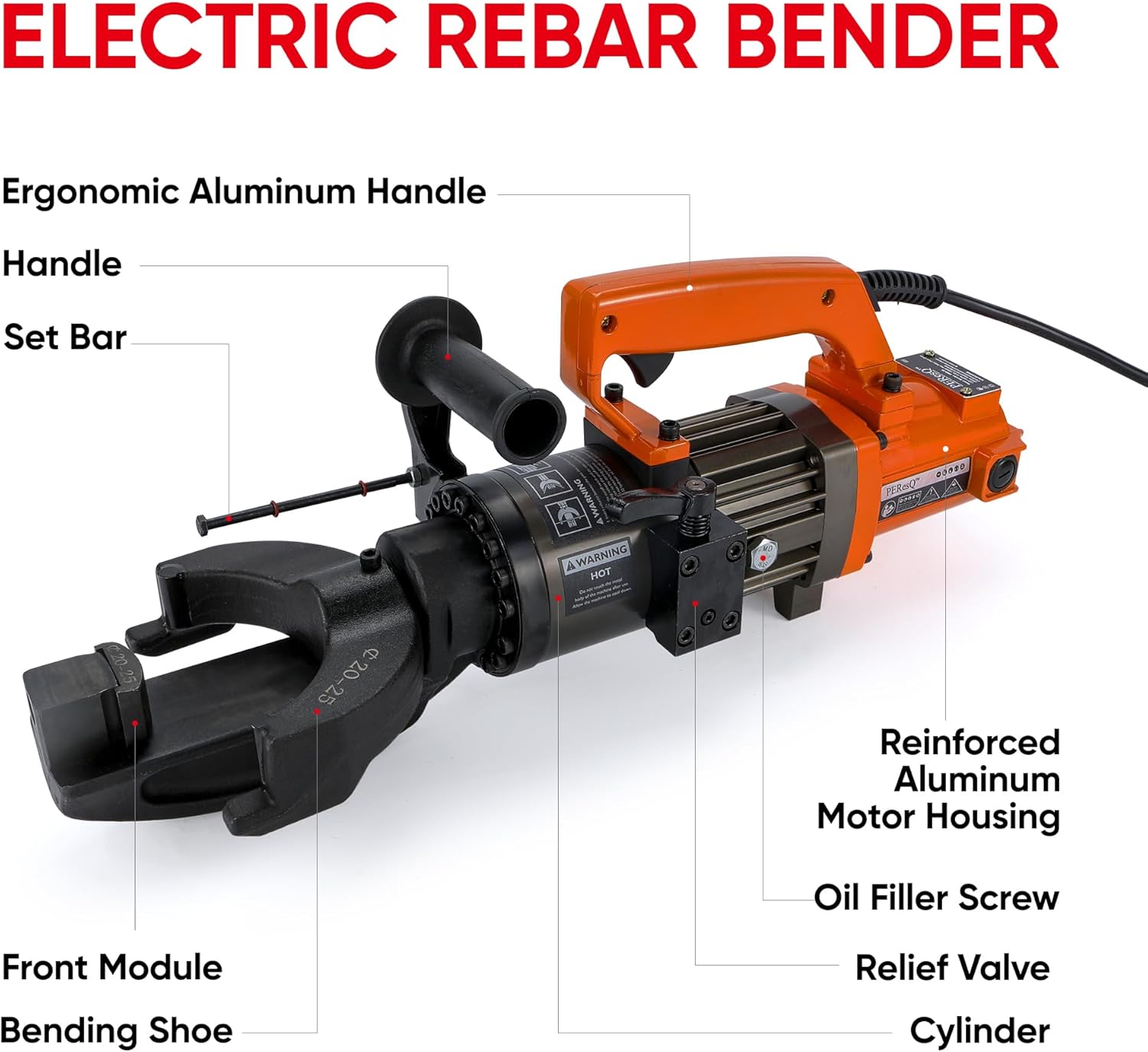 Electric Hydraulic Rebar Bender, 1500W 120V Portable Rebar Bender, Bending up to 1″ (#8, 25mm) Rebar, Lightweight 30 lb Aluminum Body, NRB-25 (NRB-25 Orange)