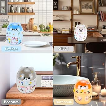 Portable Gray PP Plastic Mini Lidded Desktop Trash Can | Lovely Cartoon Outlook, Matching 5 Rolls Bin Liners and Stickers, Tiny Storage Container for Bedroom Desk, Car and Kitchen