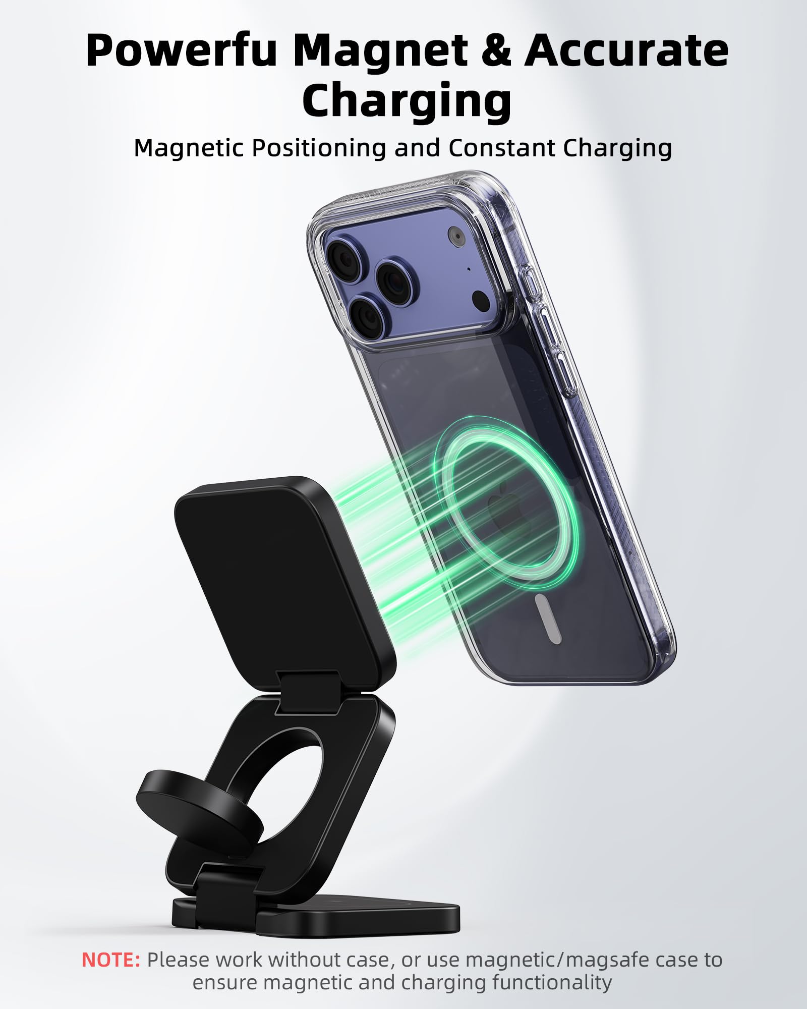 KU XIU X55 Turbo Qi2.2 25W Station de Charge pour Magsafe, Chargeur sans Fil Pliable 3 en 1, Support Chargeur Induction Magnétique pour iPhone 17-12 & Watch & AirPods, 45W Adaptateur Inclus, Noir
