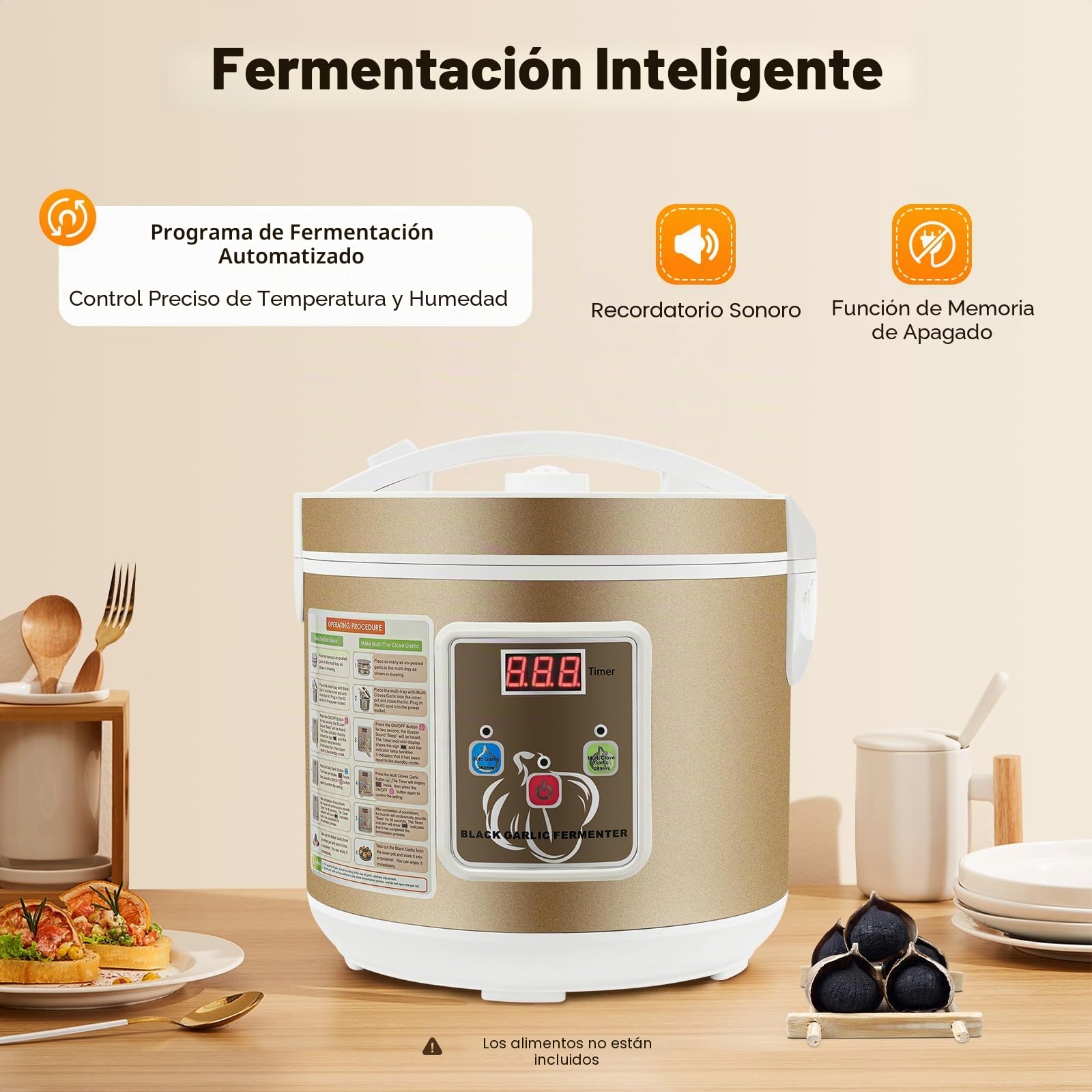 Prensa de ajo, 5 L, control inteligente, máquina de fermentación de ajo, tapa aislante de doble capa, mango y botón convenientes, para la familia y los profesionales