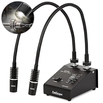AmScope LED-6W Powerful 6 Watt LED Dual Gooseneck Lights Illuminator