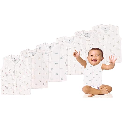 MOM CARE Baby Vest Combo Pack of 6 White
