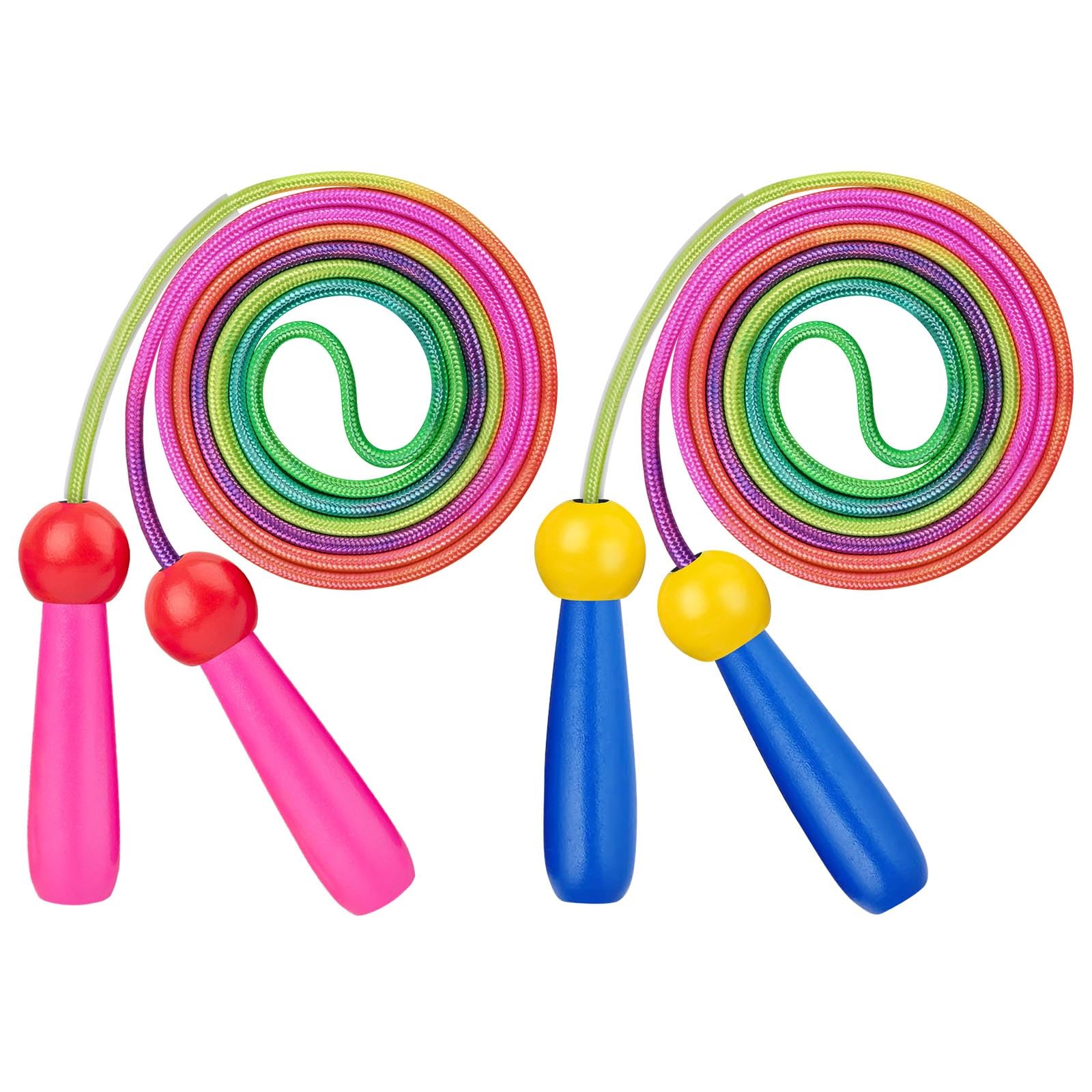 Flintronic Springseil Kinder, 2.5M Verstellbare Seilspringen mit Holzgriff und Regenbogen-Springseile für Männer Frauen Fitness Training Spiel, Knochenentwicklung zu fördern