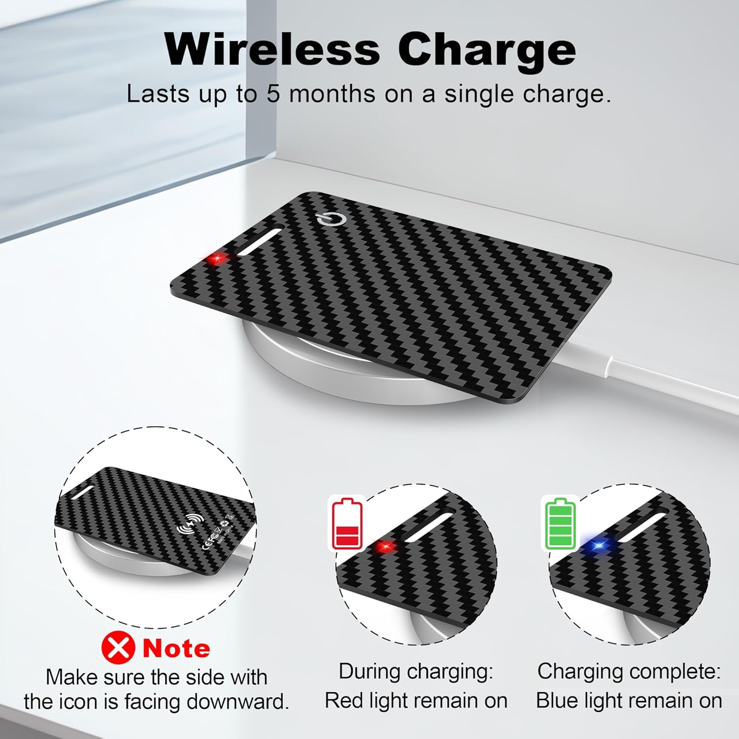 Wallet Tracker Card (iOS Only), Rechargeable Bluetooth Smart Tracking for Apple Find My Compatible Anti Tracker for Men Women Slim Item Locator for Purse Passport Key Luggage Tag (1Pcs/Black B) - Image 7