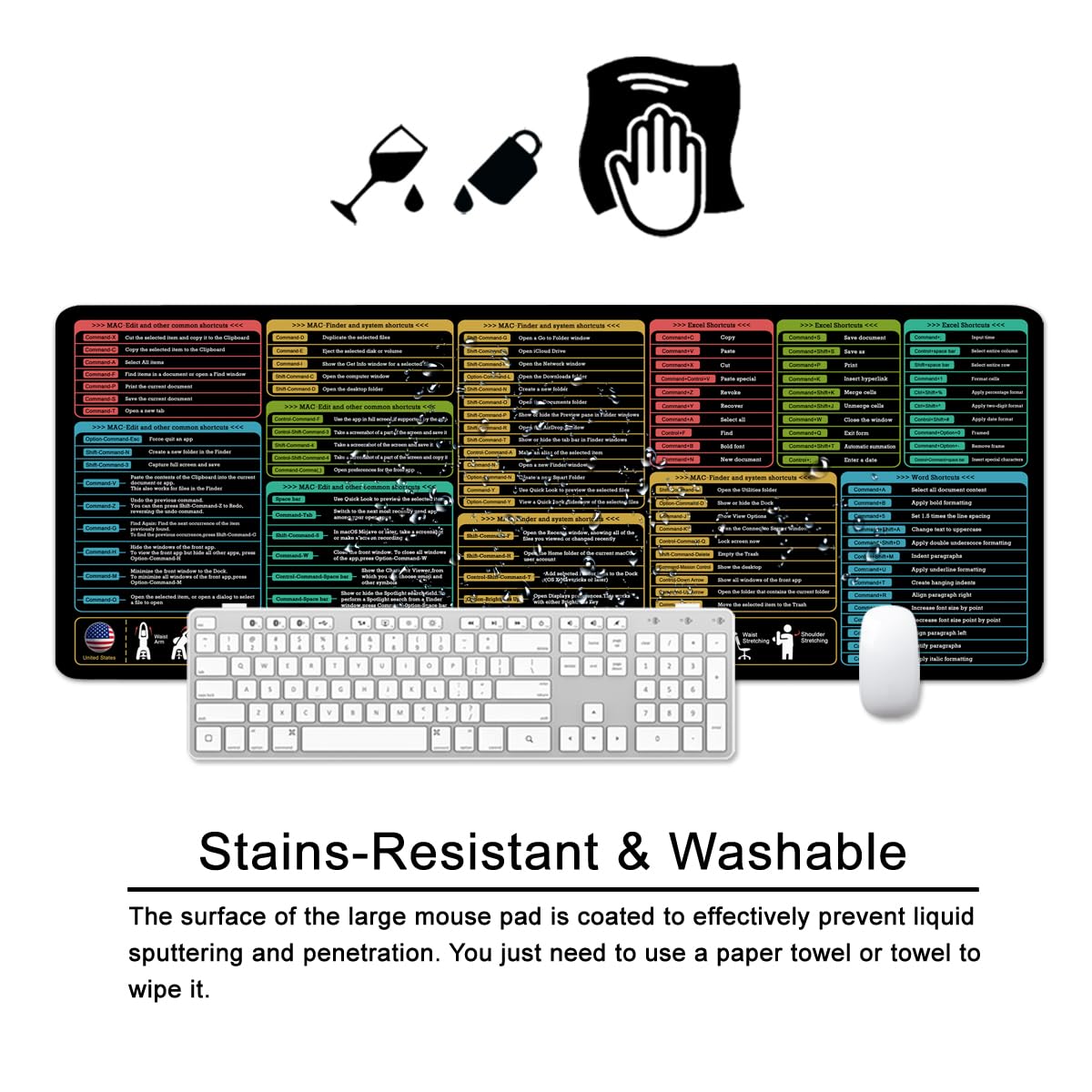 Snapklik.com : Mac Shortcut Key Mouse Pad Black Large Desk Pad Excel ...