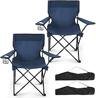 Geisoun 2-Pack Foldable Camping Chairs with Cup Holder, 300LB Lightweight Portable Outdoor Chairs for Adults, Beach Lawn Camp (Navy)