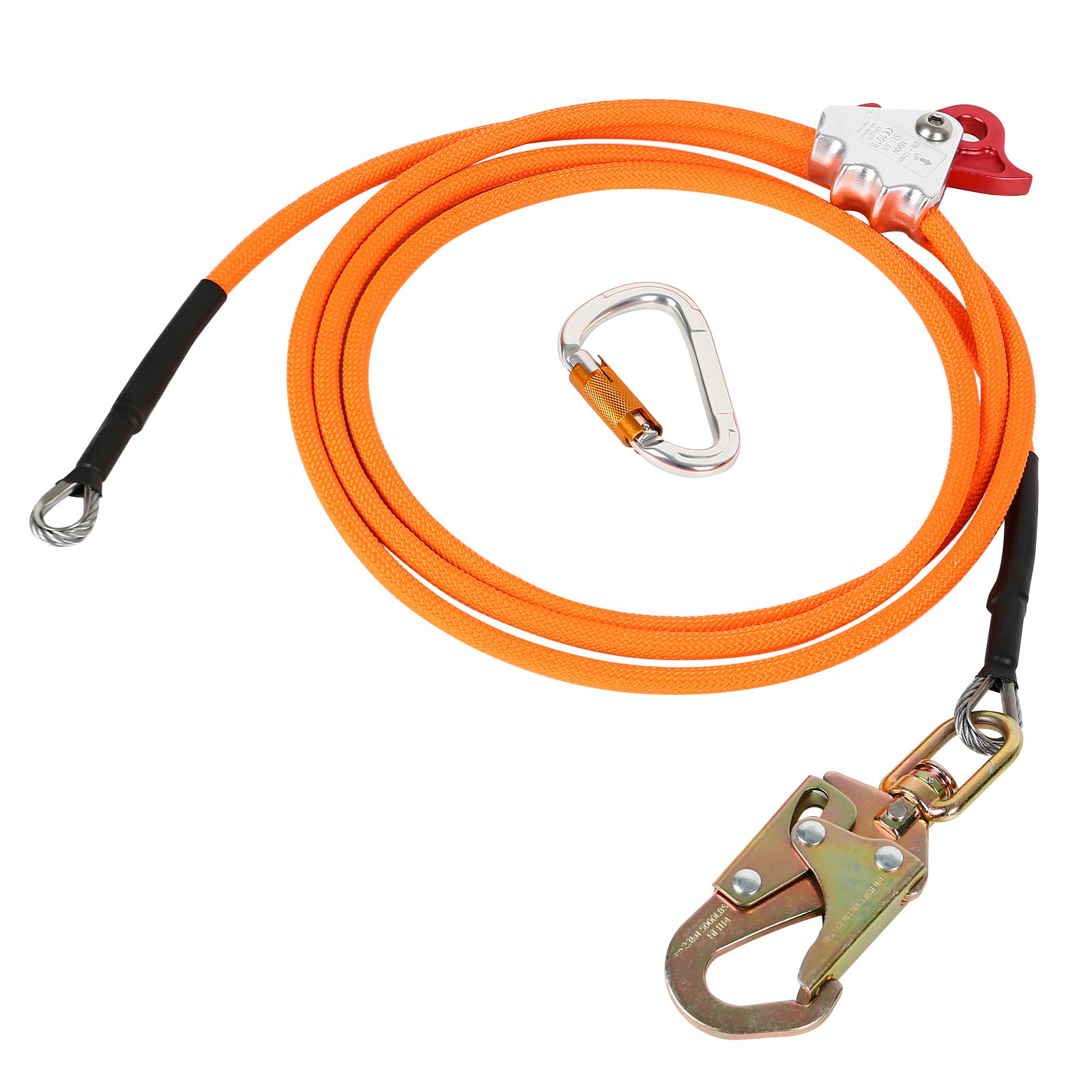 12 mm x 2,4/3 m/3,6 m, núcleo de acero con mosquetón de triple bloqueo, cordón ajustable, bajo estiramiento, para protección contra caídas, podador de árboles, trepadores de árboles