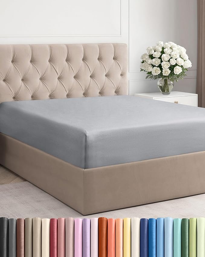 Queen Fitted Bed Sheet - Bottom Single Fitted Sheet Only - Soft Hotel Luxury Bedding w/ 8-16 Inch Deep Pockets - Breathable, Cooling & Wrinkle Free - Easy-Care, Fade and Shrink Resistant - Steel Blue
