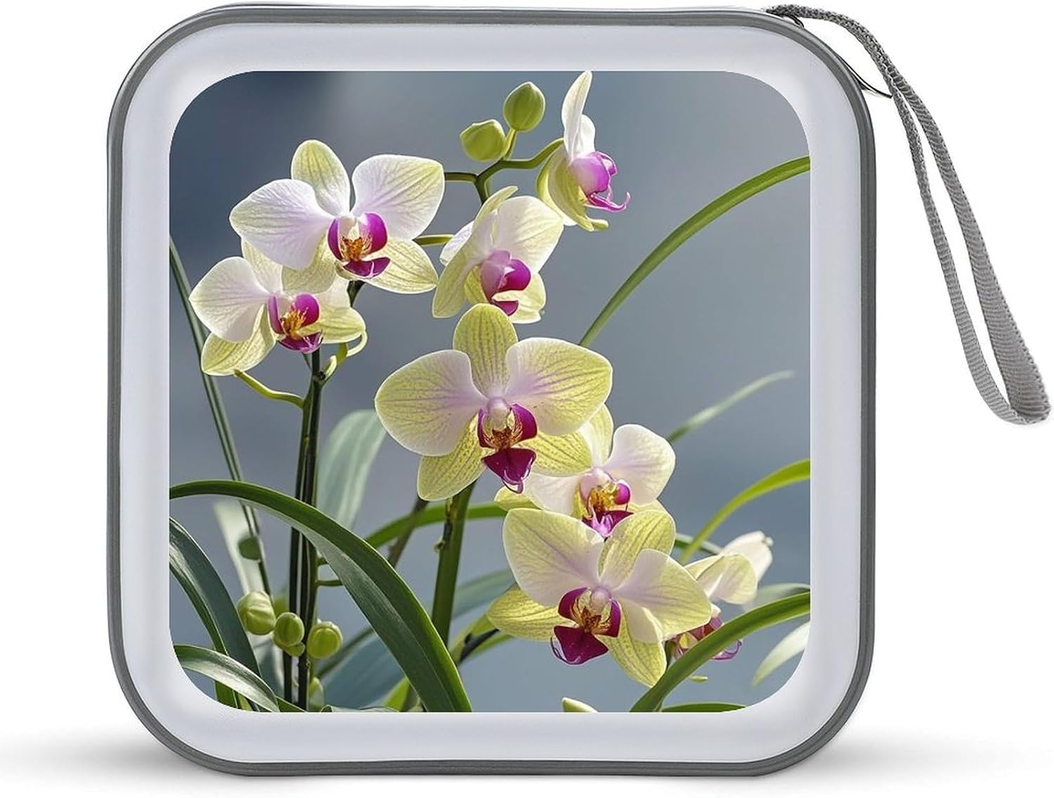 Colorful Orchids Flower CD Case 40 Capacity DVD Case Holder Hard Plastic DVD Disc Storage Binder for Car Portable Zipper Disc Storage Organizer Wallet Bag for Home Travel