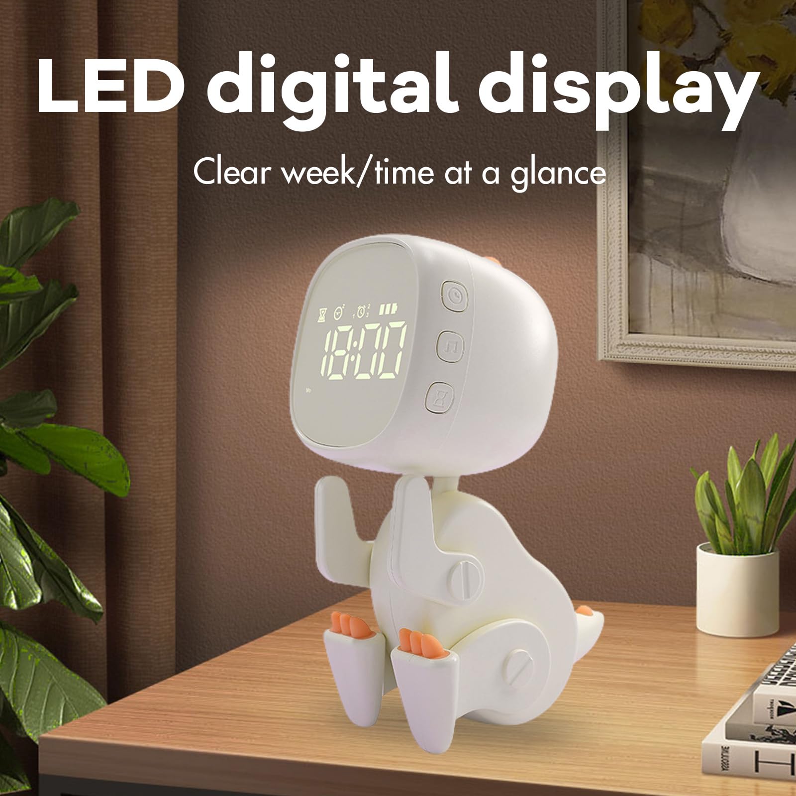 Despertador para niños, entrenador de sueño infantil con luz nocturna, sonido, hora de despertador para niñas y niños con 3 juegos de alarmas, repetición, sonido y brillo ajustables mediante carga USB
