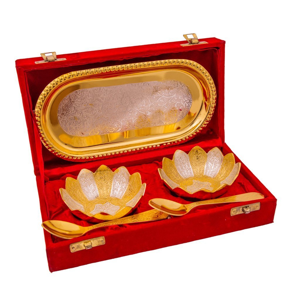 JAIPUR ACEGold Plated Bowls and Spoon with Tray Set, Best for Anniversary, Birthday Return, Corporate Gifts Gift (Style-1)