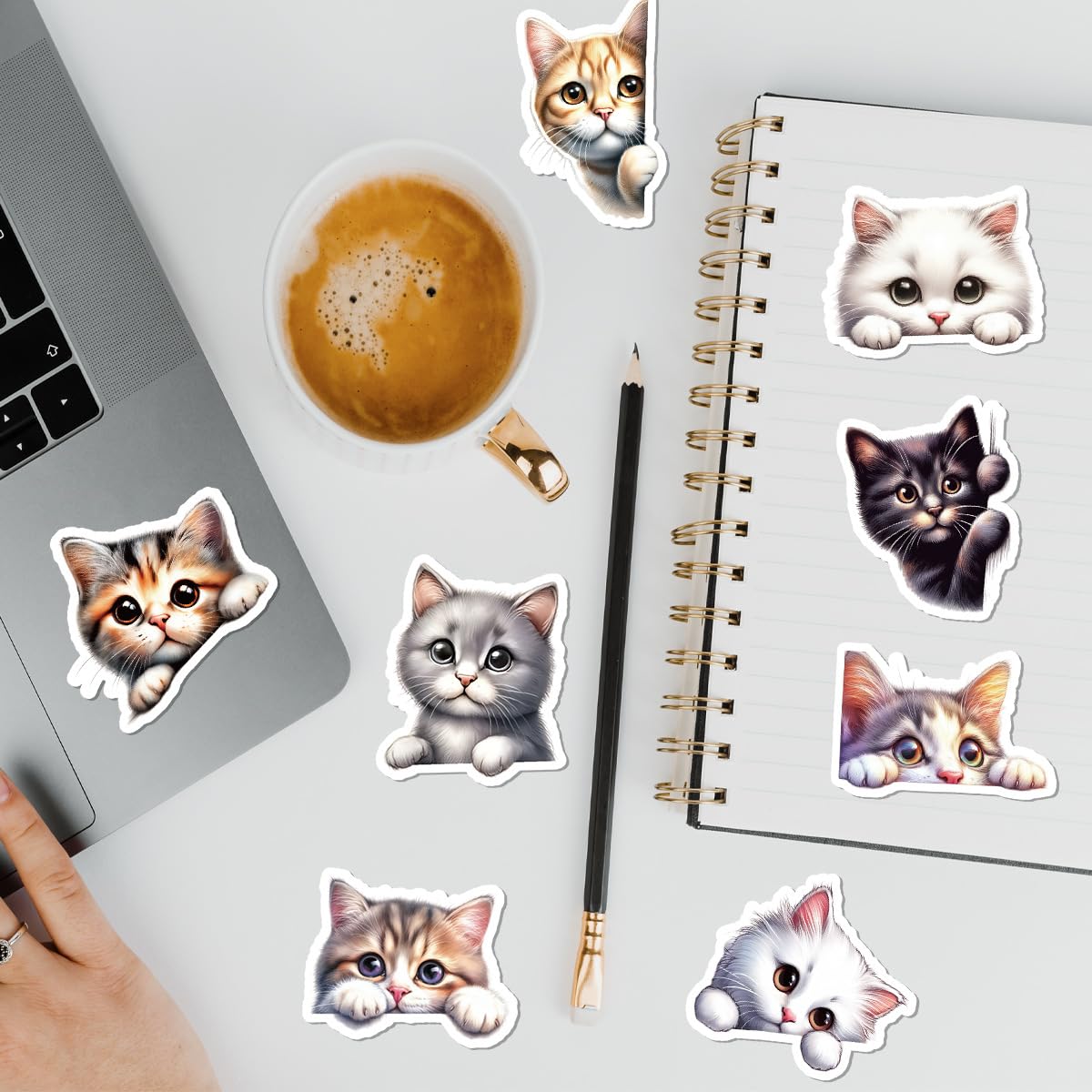 TUIOBUN 50PCS Cute Cat Stickers for Luggage,Bumper,Helmet,Guitar,Notebook,Phone,Scrapbook,Laptop,Animal Cartoon Waterproof Vinyl Sticker,Girls Teens Adults Decal,Aesthetic Kawaii Graffiti Decals - Image 2