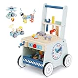 2-in-1 Baby Push Walker - Wooden Push Walker and Tool Toy for Babies - Toddler Learning Activity Walker for Girls Boys 1-3 Years - Educational and Sturdy Construction