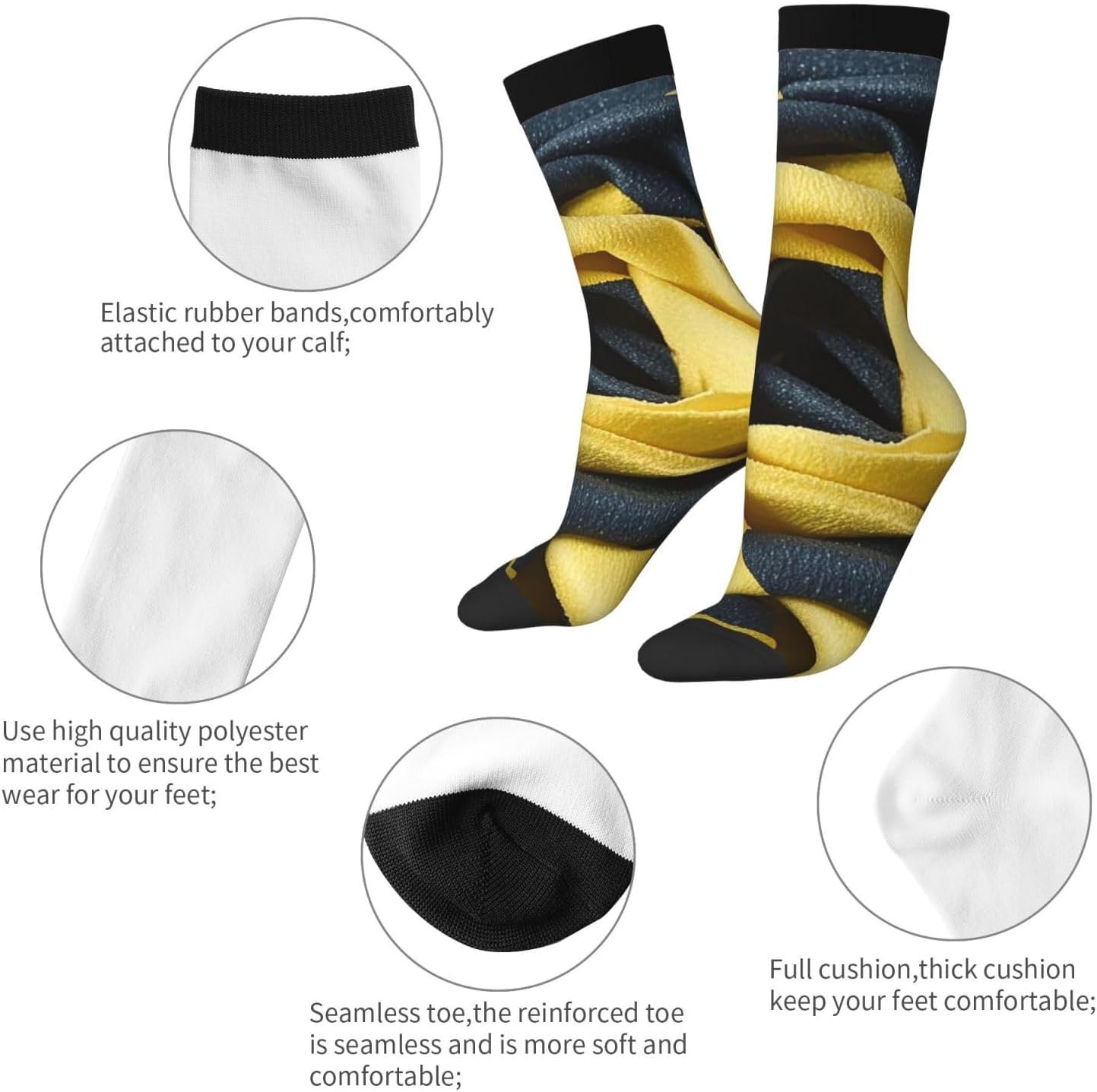 Socks for Women Men Warm Breathable Boot Socks Mustard Yellow and Black Calf Socks Crew Sock for Hiking