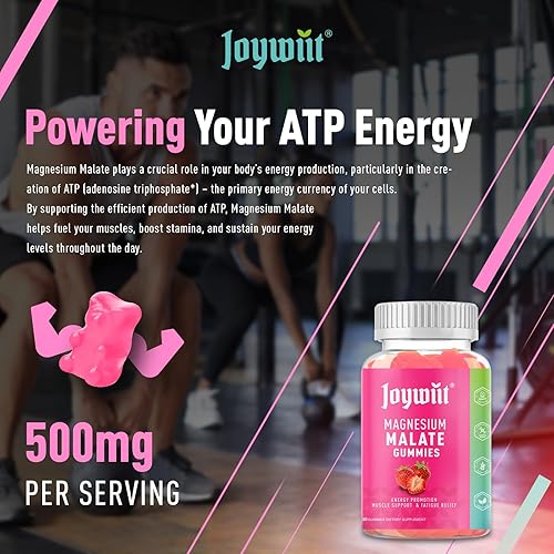 Miniatura 5 de Gomitas de malato de magnesio de 500 mg, energía saludable y apoyo muscular, suplemento de magnesio de alta absorción con ácido málico para adultos
