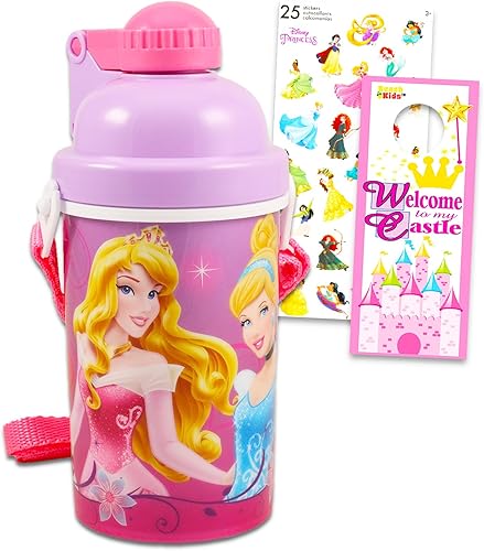 Disney Juego de tazas de princesa para niñas, paquete con copa de princesa de Disney de 12 onzas con popote con Cenicienta, Bella Durmiente Plus
