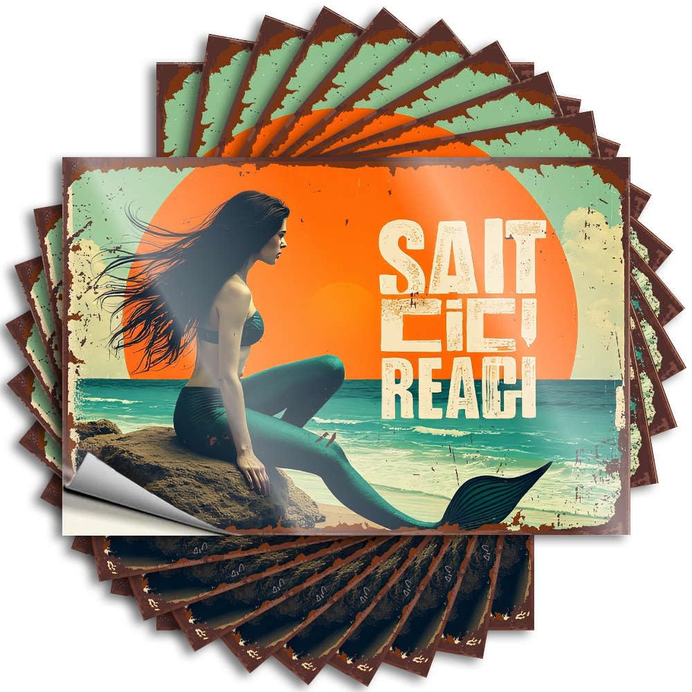 Decal Helmet Scratch Resistant Decals, Autumn Matte Print for Phone Case Birthday | Beauty Room Decor Uv Proof Pack Mermaid Sitting On Rock with Ocean Sunset Behind Her(12X18CM)