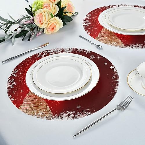 Miniatura 6 de Paquete de 6 manteles individuales redondos brillantes para árbol de Navidad, resistentes al calor, resistentes a las manchas, antideslizantes,