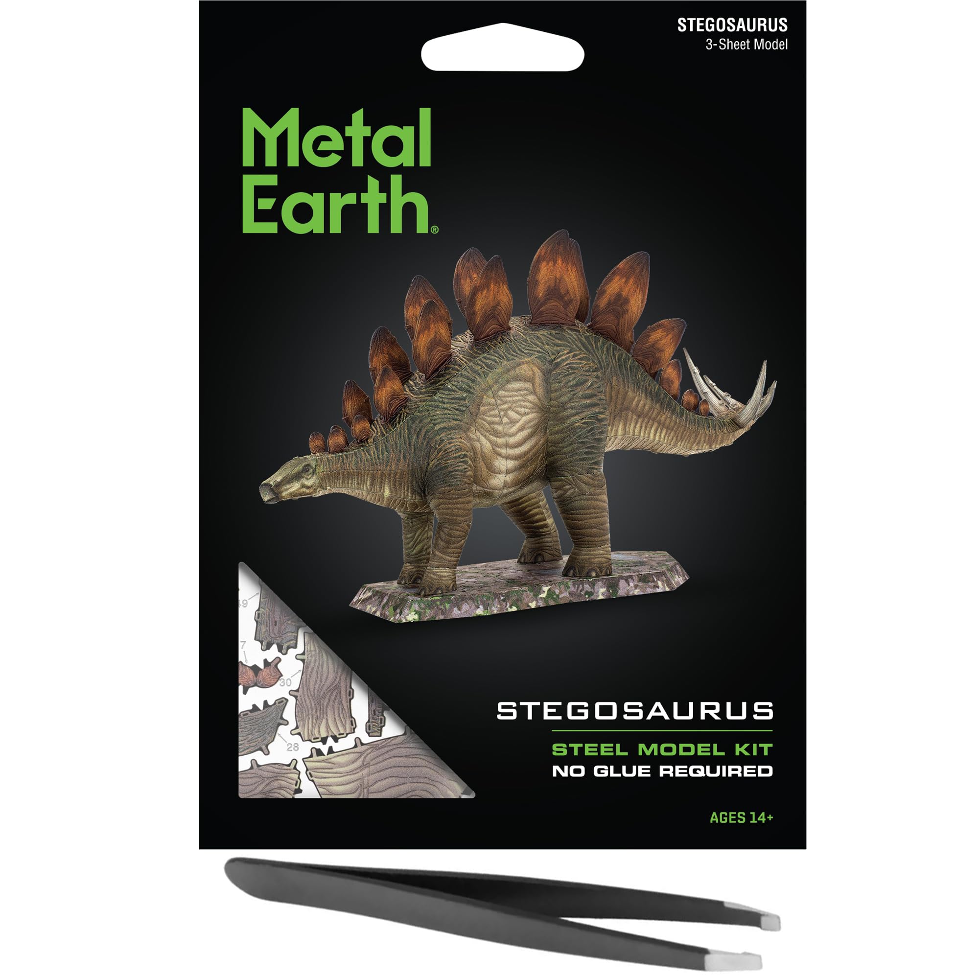 Fascinations Metal Earth Stegosaurus Color 3D Metal Model Kit Bundle with Tweezers