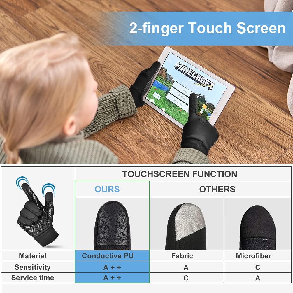 Kids Waterproof Winter Touchscreen Gloves: Lightweight Cold Weather Warm Sport Mitten for Age 6-12 Years Boys & Girls Black : Clothing, Shoes & Jewelry