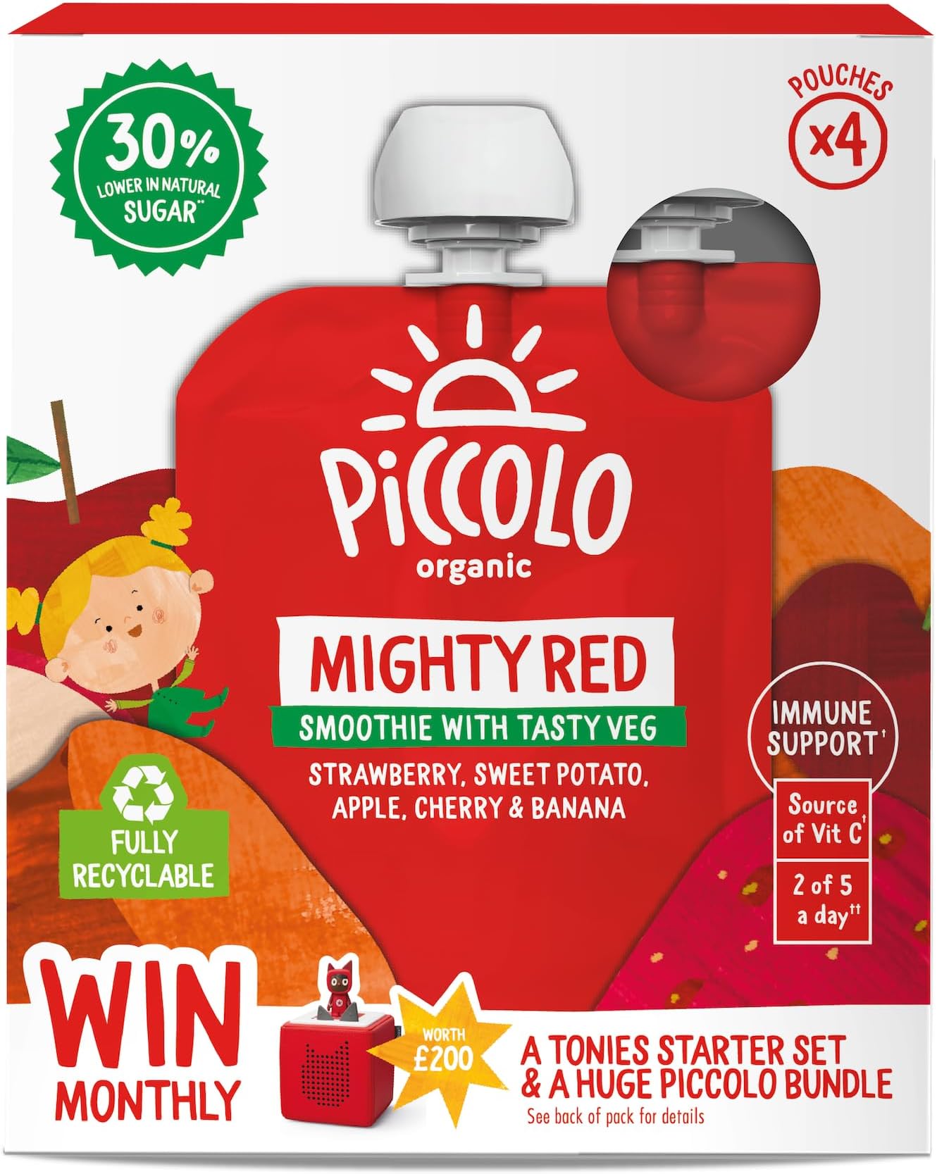 Piccolo Red & Go Fruit & Veg Smoothie Pouches, 4 x 90g