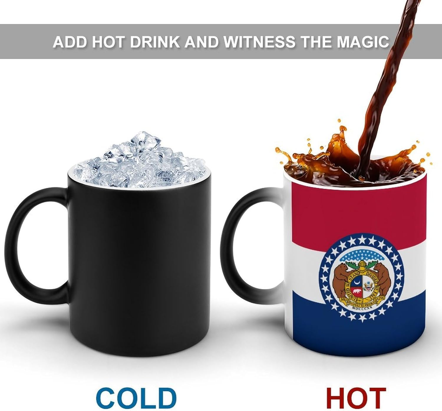 Flag of Missouri United States Color Changing Mug Heated Ceramic Cup Heat Sensitive Coffee Mug Fun Gift