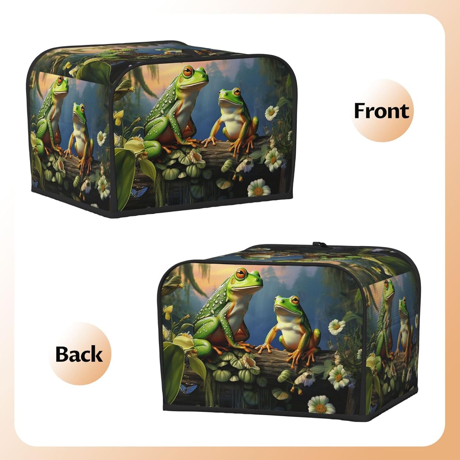 Many Frogs Sing on The Branches Toaster Cover 4 slice Kitchen Small Appliance Covers with Pockets Toaster Dust Cover with Top Handle Oven Cover Washable Universal Bread Maker Cover for Kitchen