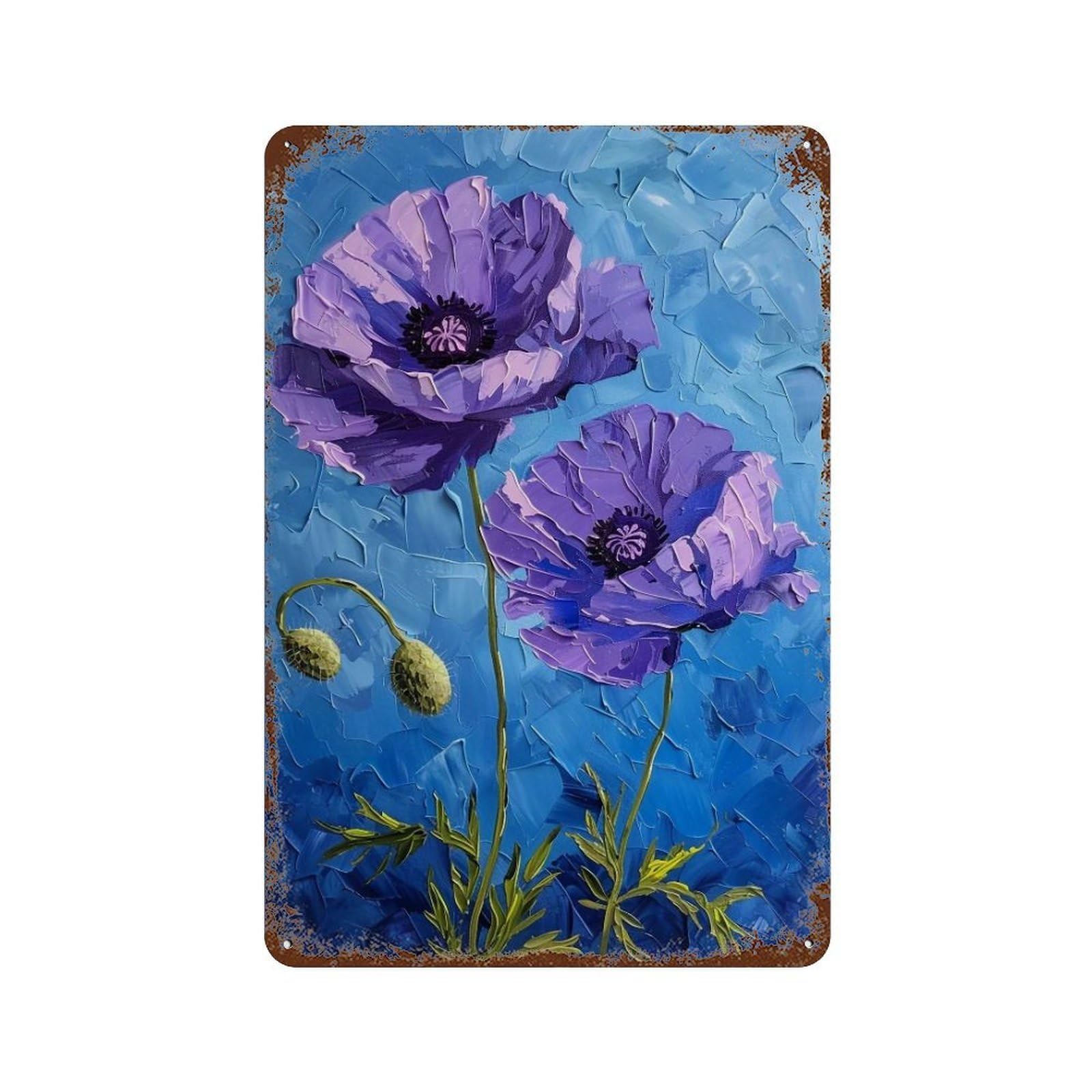 HDURYEYRYY Purple Flower 01 Wall Retro Iron Vintage Art Metal Tin Sign Poster Modern Home Cofffee Club Art Bar Shop Decor 30x20cm