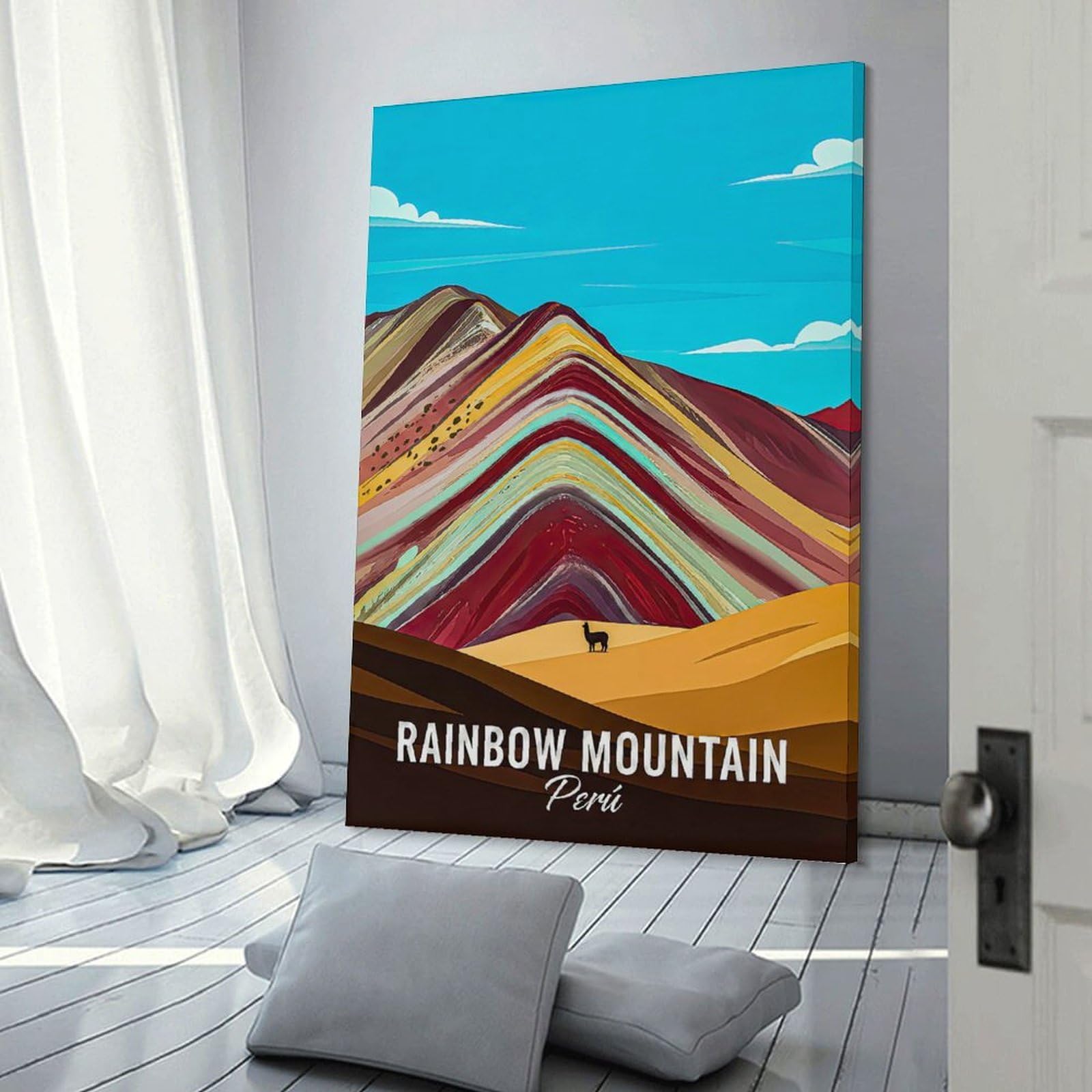 Junmoney Frame-Style-5 Canvas Wall Picture Rainbow Mountain Peru, 12X18inch(30X45cm), For Study, Office Or Focused Interiors, Wall Art That Adds Style To Work Areas