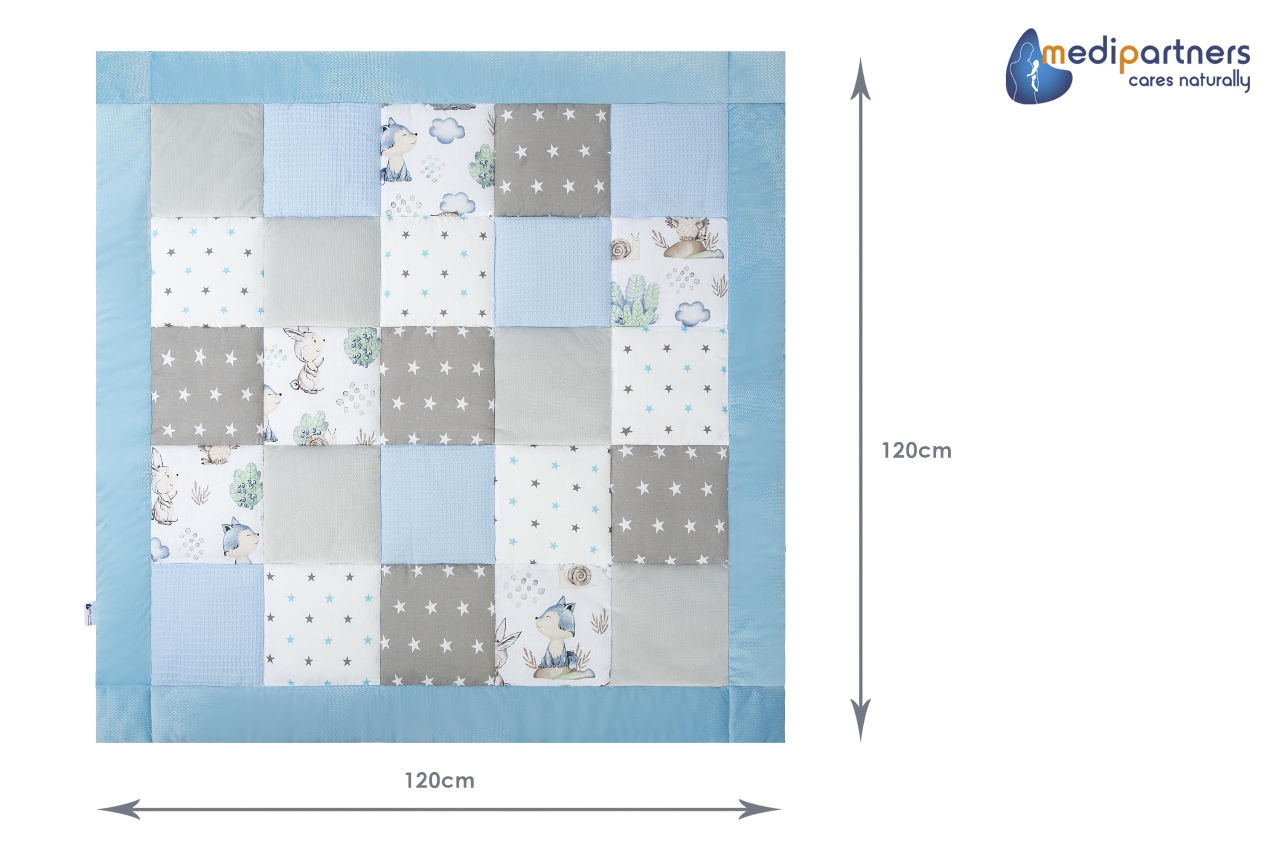 Medi Partners Koc do raczkowania Mata do zabaw 100% bawełna 120x120cm Wielofunkcyjny Gruby Miękki dla niemowląt