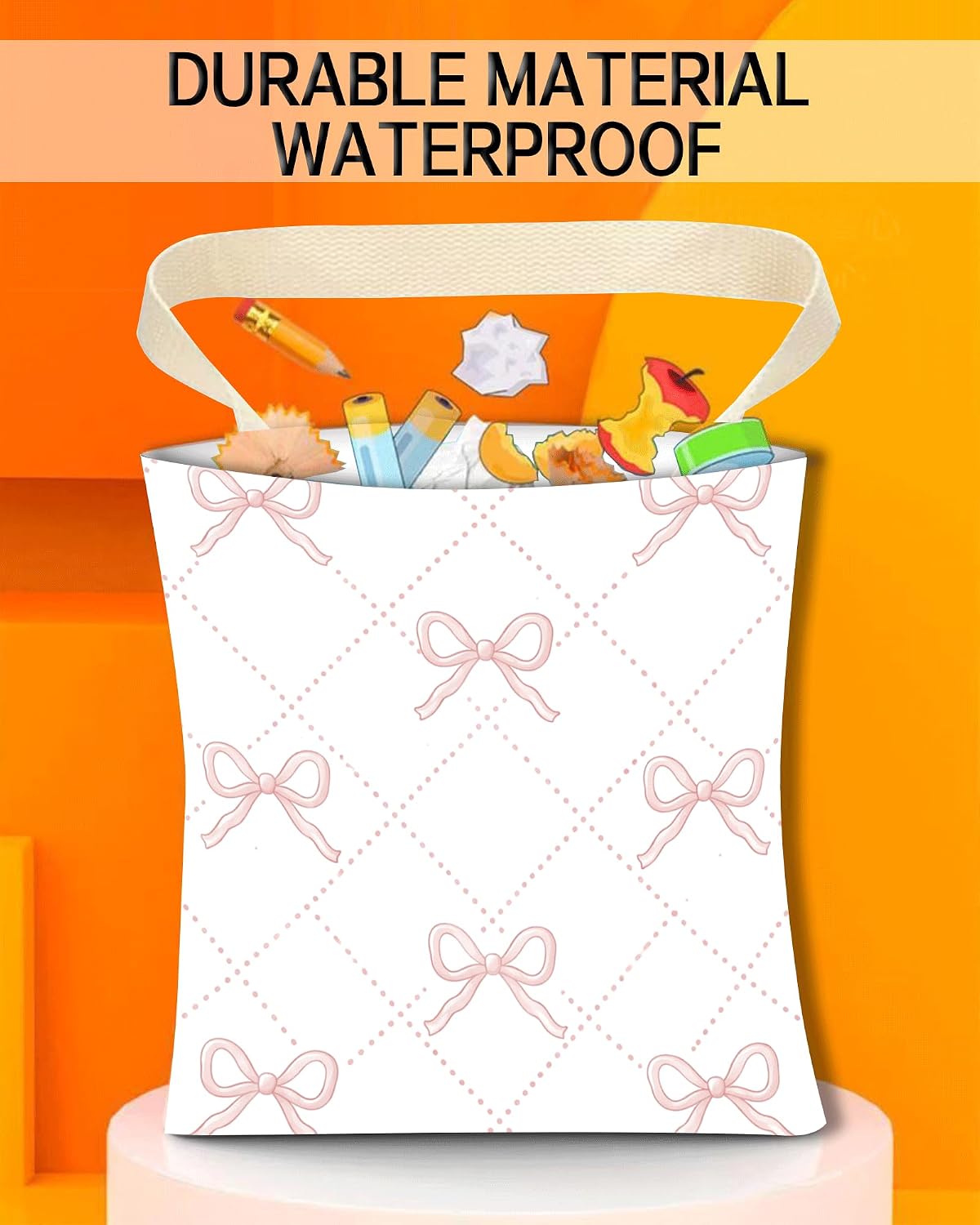 Car Trash Can, Durable Hanging Car Trash Garbage Bag, Cute Automotive Garbage Cans Organizer, Cute Pink Bow Grid image 2