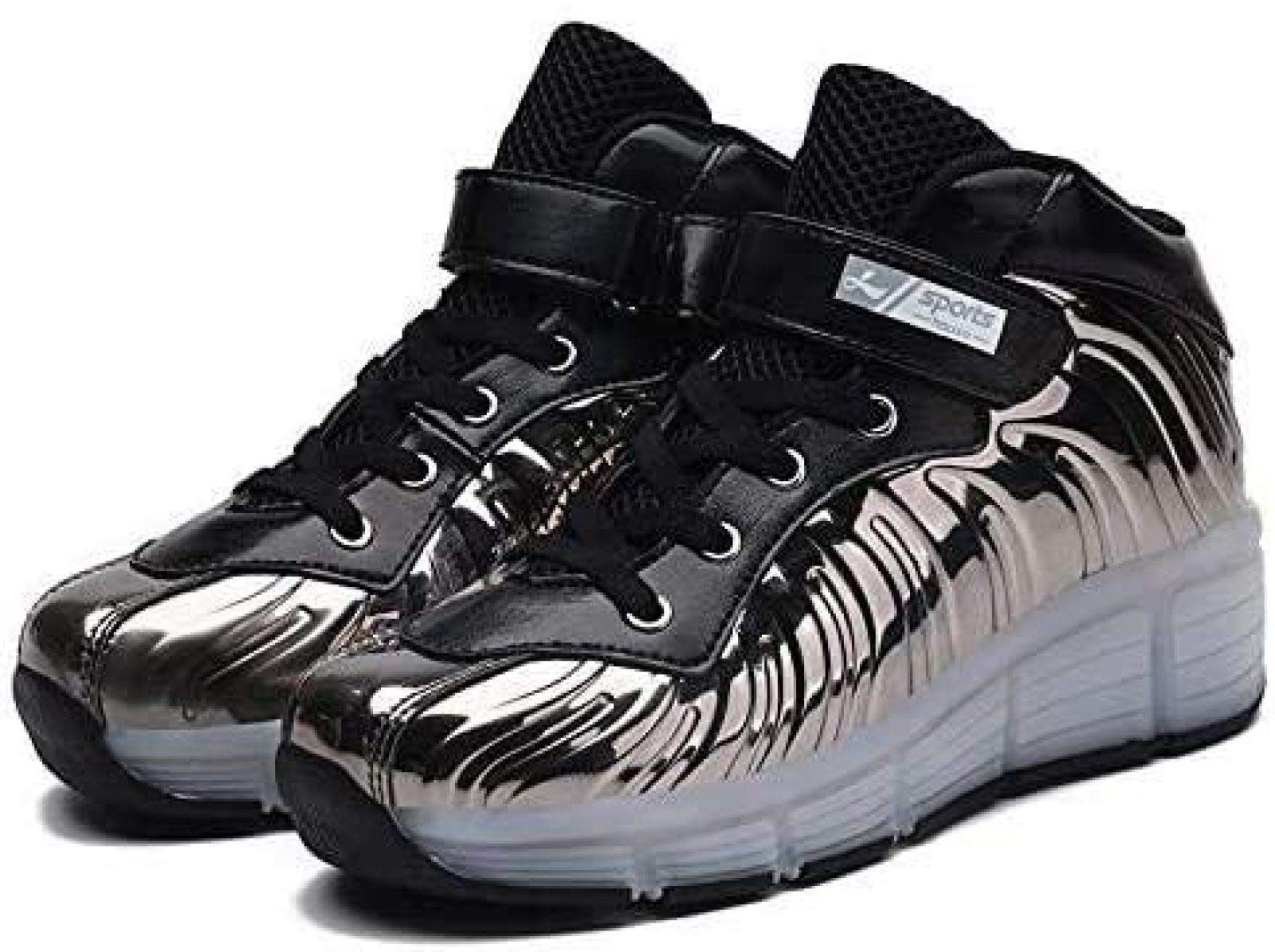 LED Chaussures De Patin à roulettes avec Double Roues Chaussures De Skateboard LED Chaussures à roulettes Enfants Garçons Filles Gymnastique en Plein Air Mode Sneaker Technique,Black-42 EU