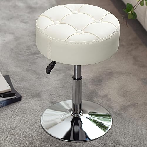 Taburete de tocador blanco ajustable resistente al fuego, silla giratoria para sala de maquillaje, taburete pequeño para tocador, baño, sala de