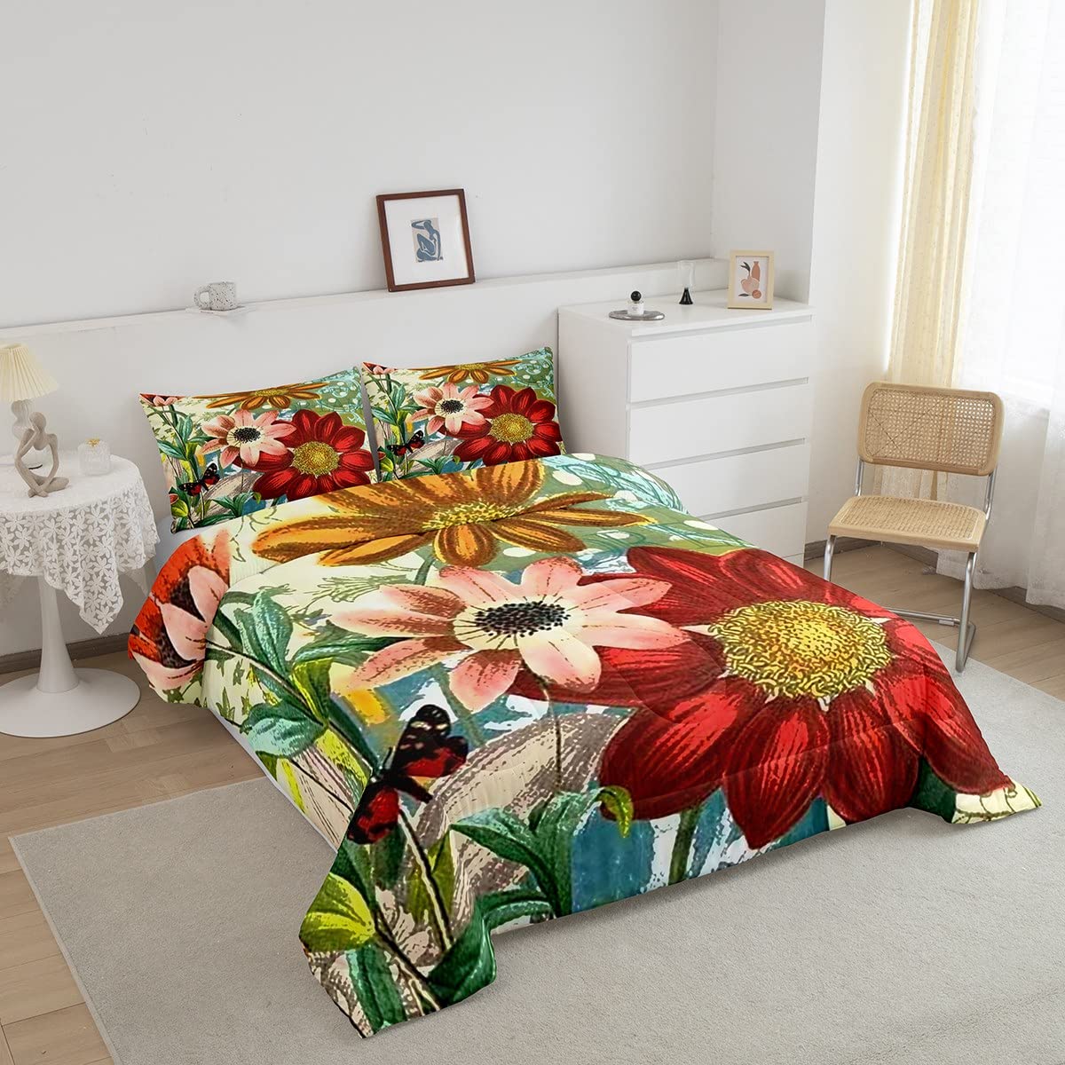 Copripiumino Per Bambini E Ragazzi Con Fasi Lunari E Motivi Floreali - Stile Botanico E Vintage, Microfibra, Lavabile (Singolo, Matrimoniale, King, Super King)