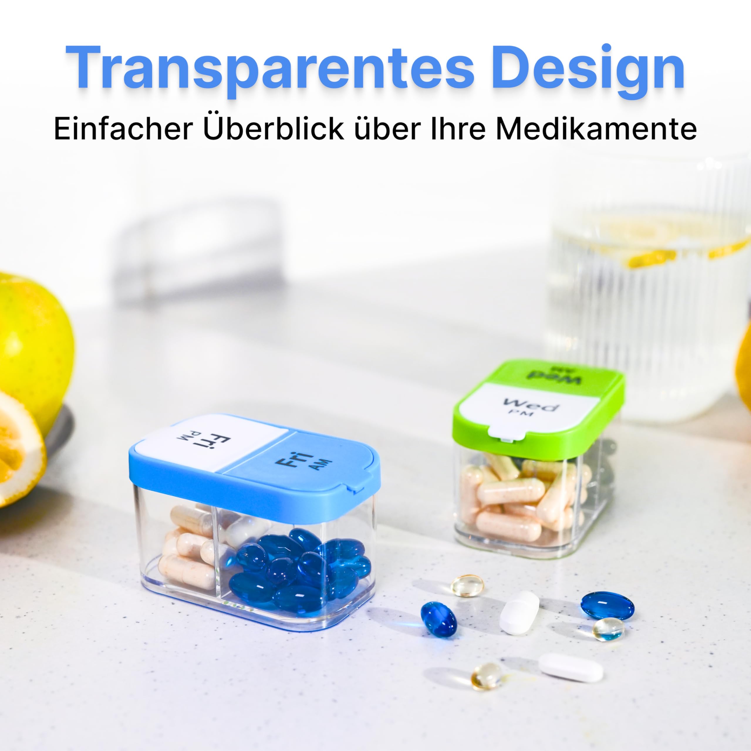 Extra große Tablettenbox 7 Tage morgens abends - XXL Wochen Pillendose - übergroße Medikamentenbox für eine Woche Tabletten Organizer mit großen herausnehmbaren Tagesfächern Pillendose 2 Fächer