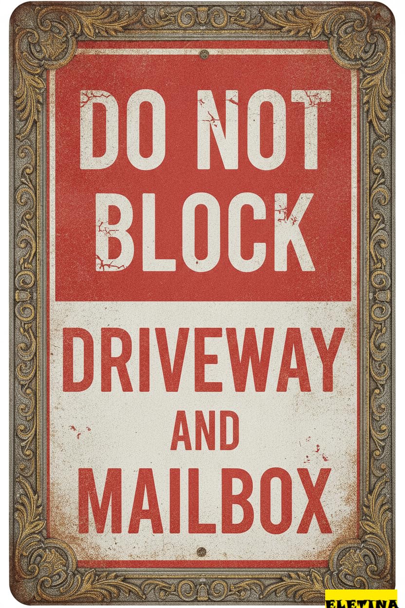 Do Not Block Driveway Mailbox Tin Sign, 8x12 Inch