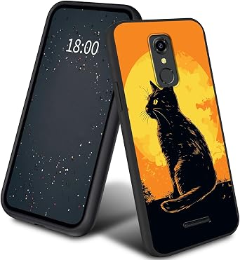 Black Cats Moon Slim Case for Consumer Cellular Iris Connect Silicone Men Women Phone Case, Full Covered Soft Gel Rubber Bumper Case for Consumer Cellular Iris Connect