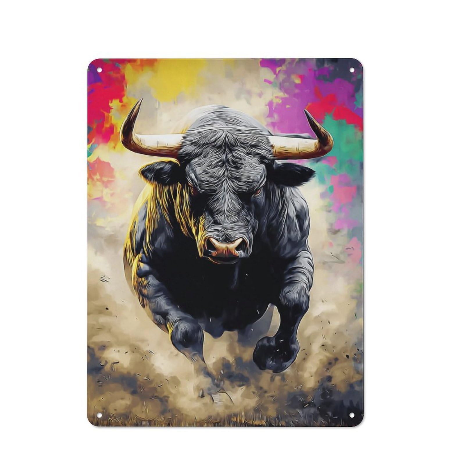 Junmoney Dynamic Bull Painting Vintage Metal Plaque 40X30cm For Guest Room Or Hallway, A Decorative Christmas Gift For Guest Room Decorators