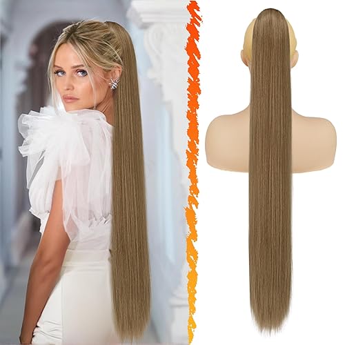 Miniatura 18 de BARSDAR Extensión de Cola de Caballo Corta y Recta - Extensiones de Cabello de Cola de Caballo Negra con Cordón de 16 Pulgadas para Mujeres
