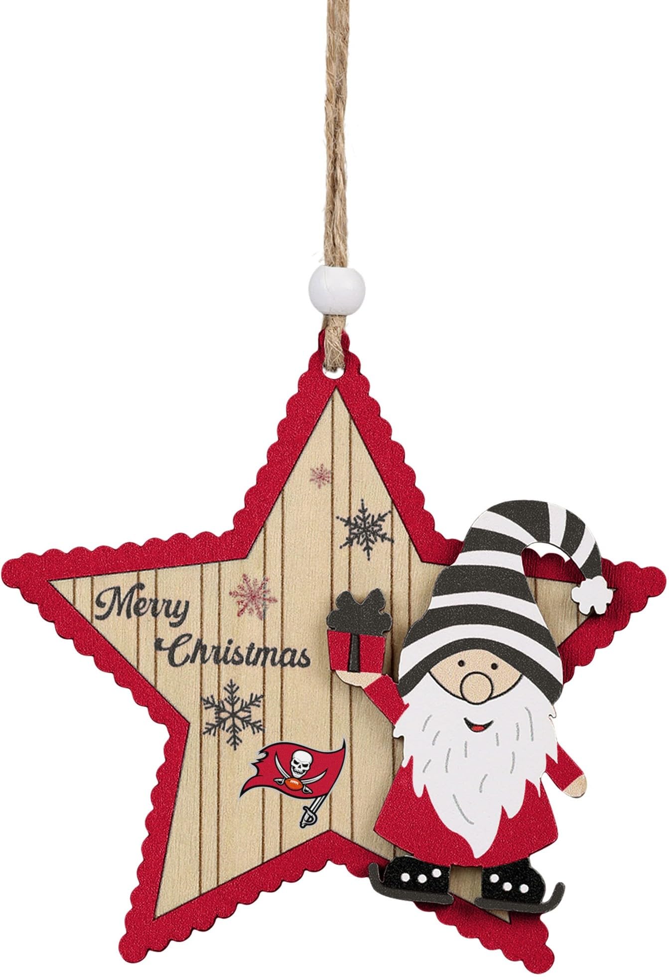 FOCO NFL Tampa Bay Buccaneers Wooden Star Ornament with Gnome – Officially Licensed Holiday Decoration