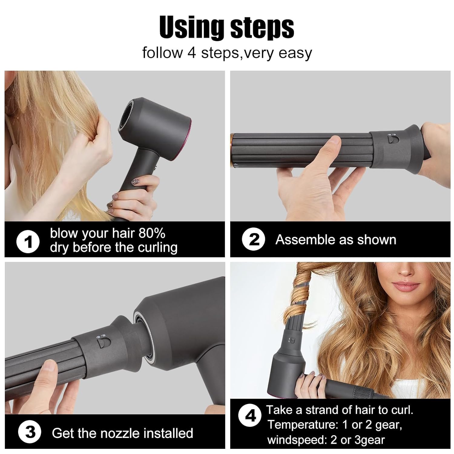 2In1 Long Hair Curling Barrels 1.6 Inch/40mm for Dyson Airwrap Styler HS05/HS01 Attachment Parts + 2 Hair dryer curling iron adapter Accessories for Multiple Hair Styles